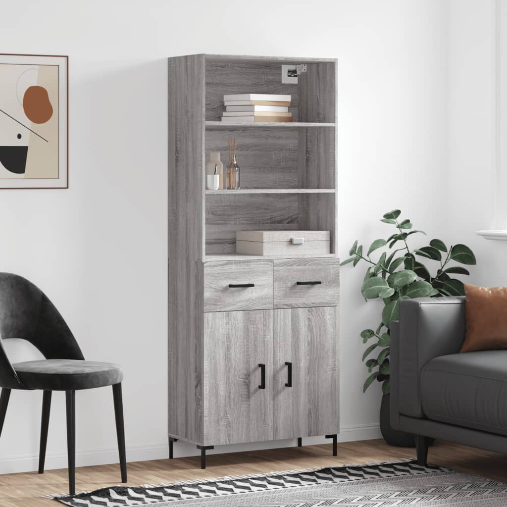 Hoge kast 69,5x34x180 cm bewerkt hout grijs sonoma eikenkleurig