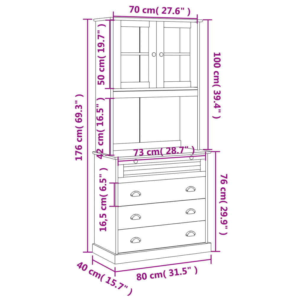 Hoge kast VIGO 80x40x176 cm massief grenenhout – afbeelding 12