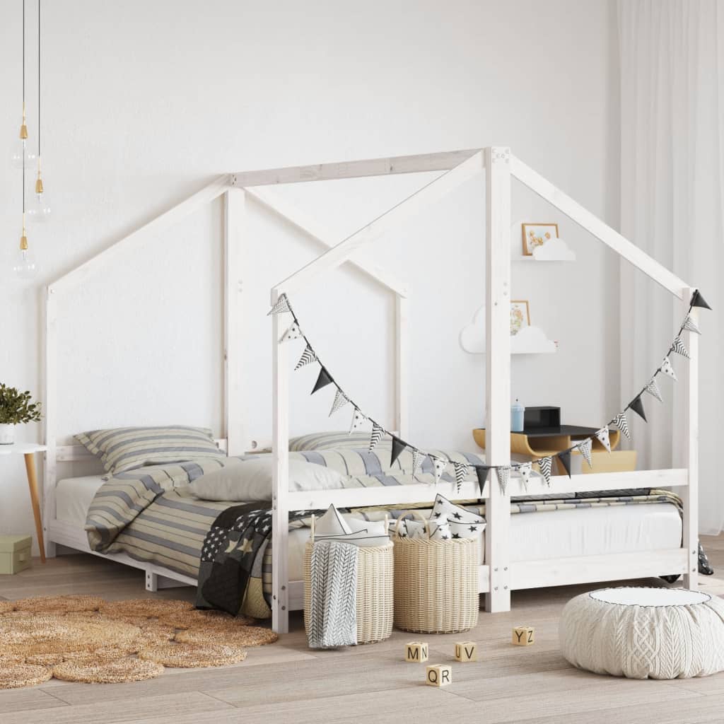 Kinderbedframe 2x(80x200) cm massief grenenhout wit – afbeelding 1