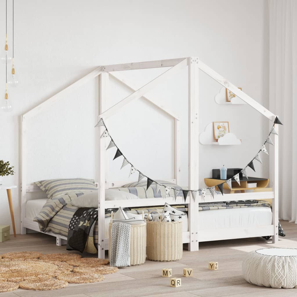 Kinderbedframe 2x(80x160) cm massief grenenhout wit – afbeelding 1