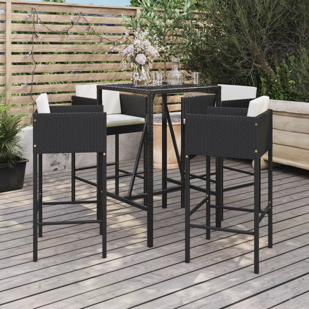 5-delige Tuinbarset met kussens poly rattan zwart – afbeelding 1