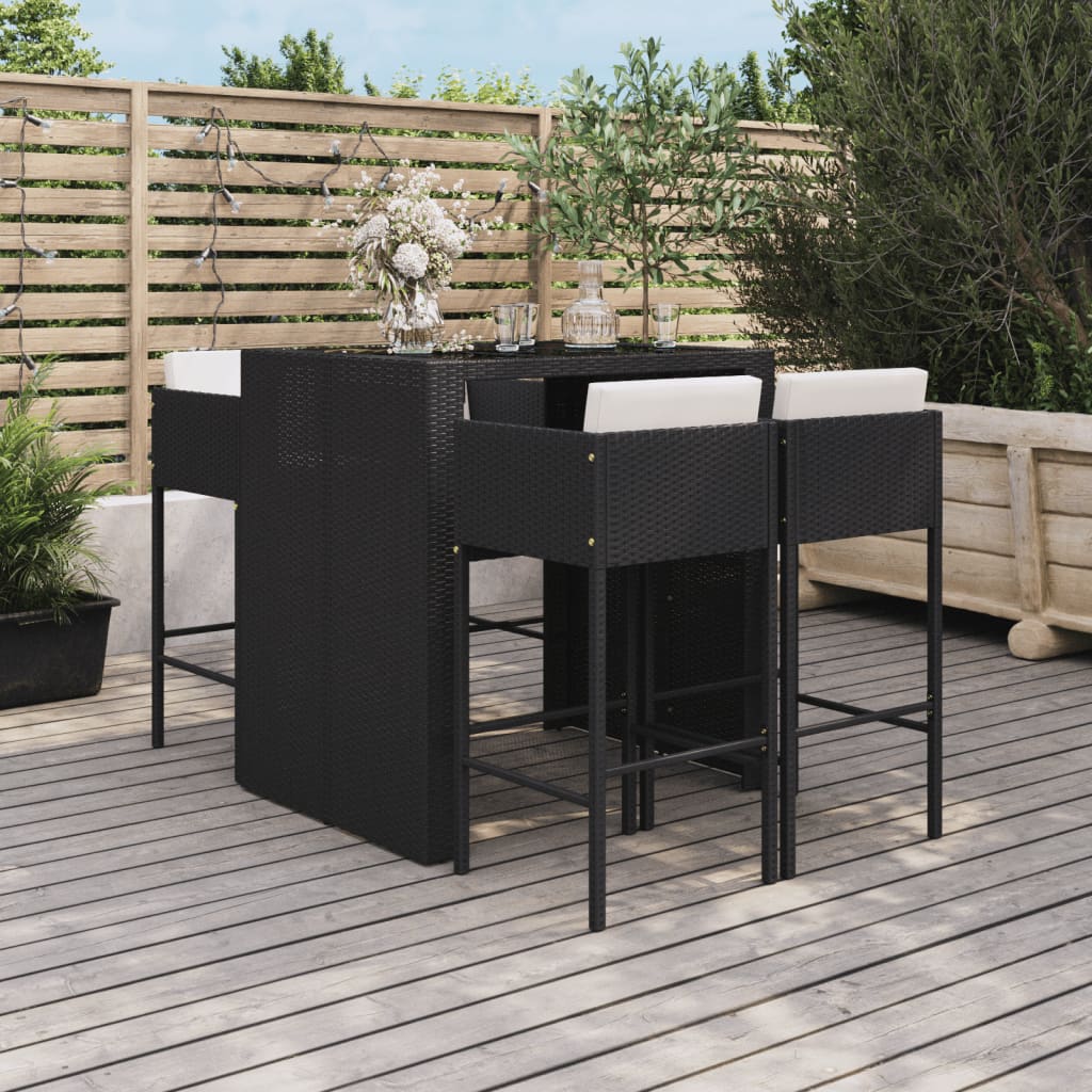 5-delige Tuinbarset met kussens poly rattan zwart – afbeelding 1