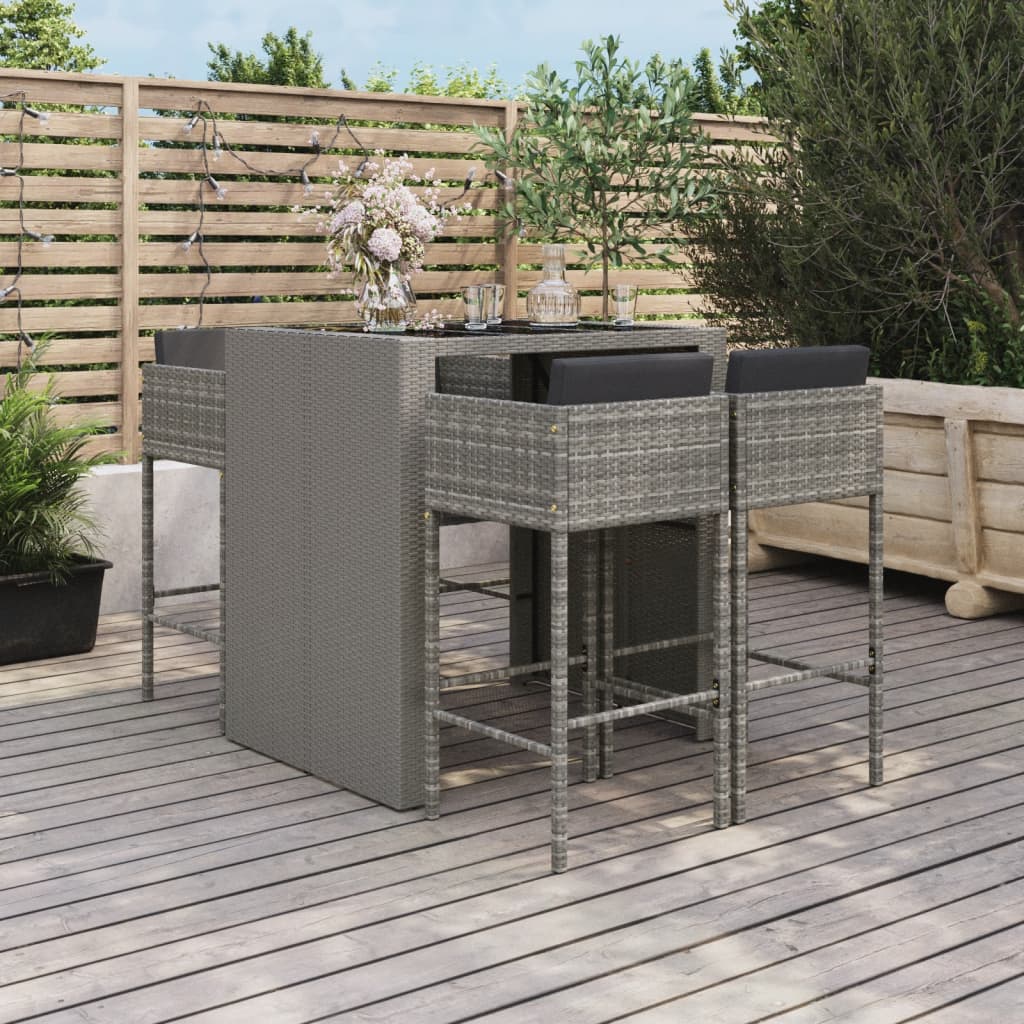 5-delige Tuinbarset met kussens poly rattan grijs – afbeelding 1