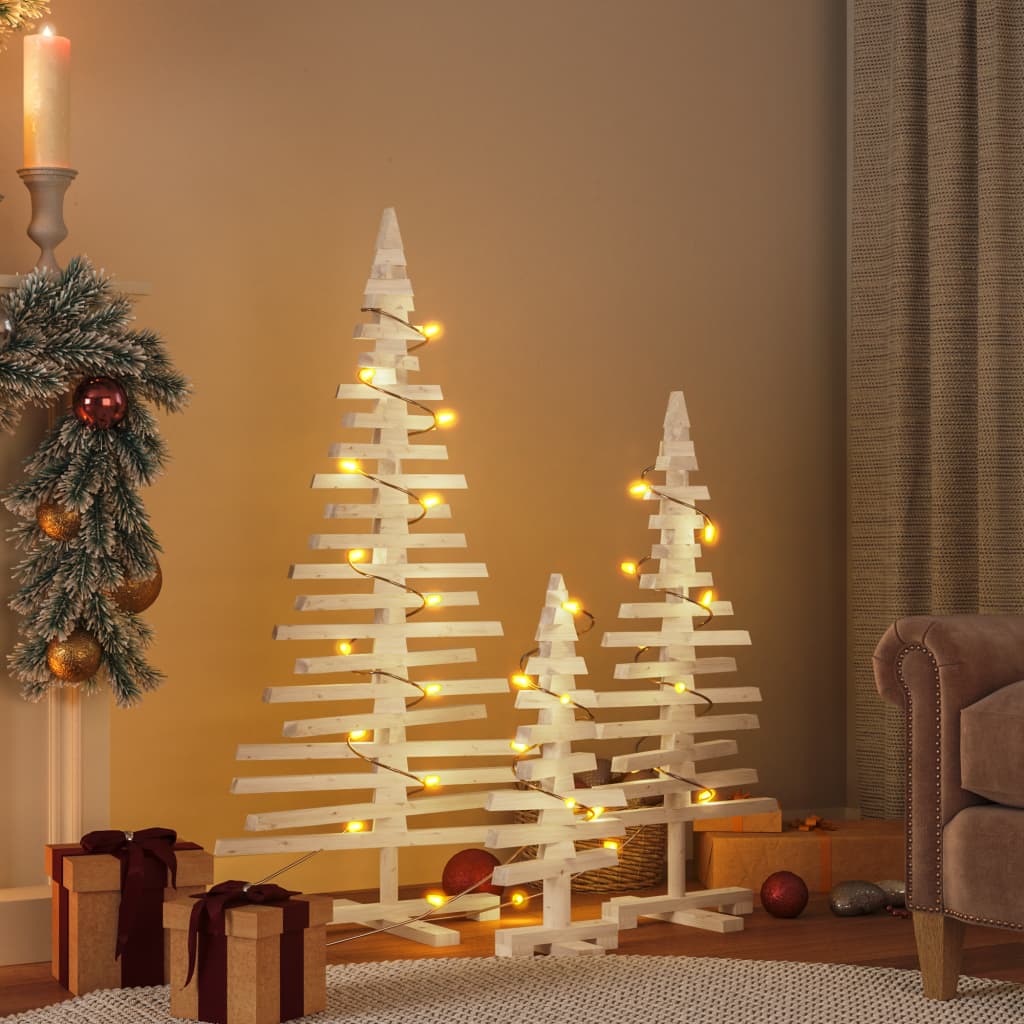 Kerstdecoraties kerstboom 3 st massief grenenhout – afbeelding 1