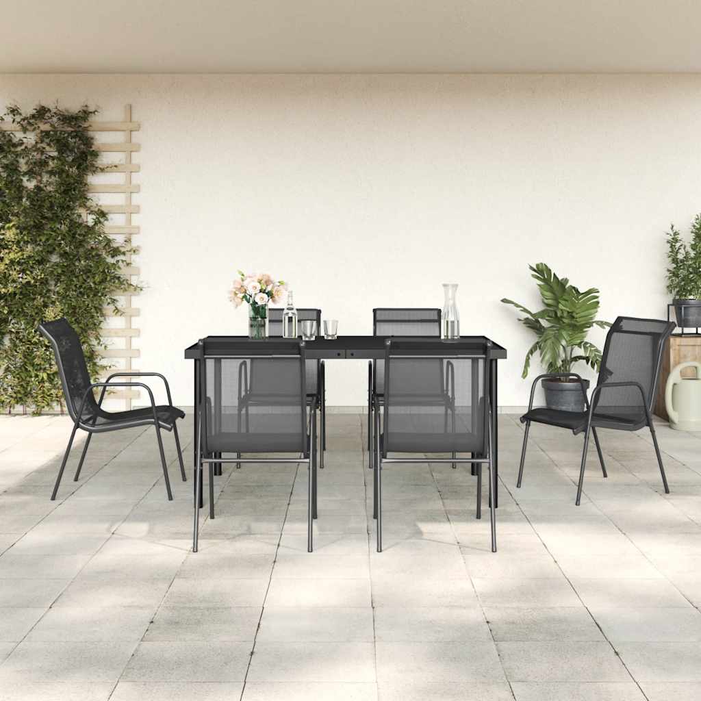 7-delige Tuinset textileen en staal zwart – afbeelding 1