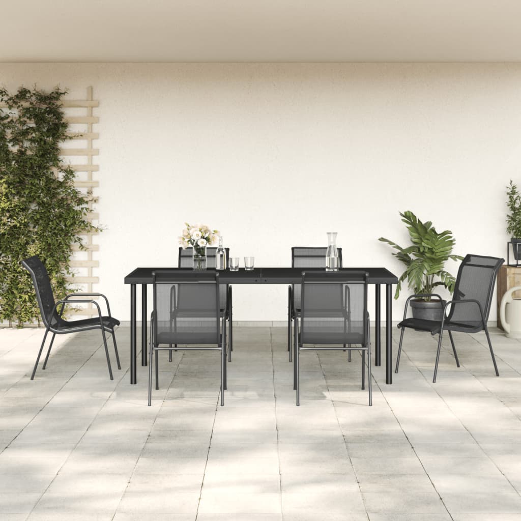 7-delige Tuinset textileen en staal zwart – afbeelding 1