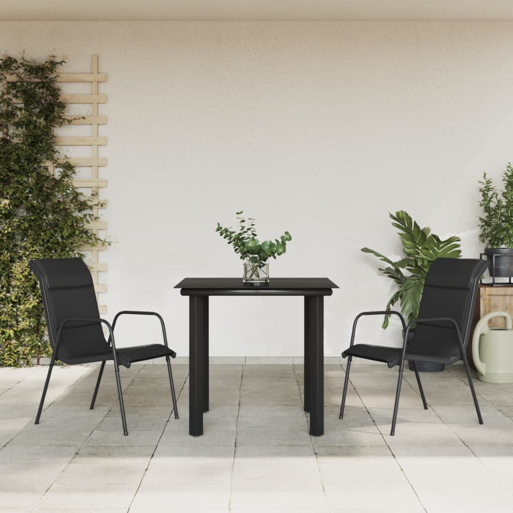 3-delige Tuinset textileen en staal zwart