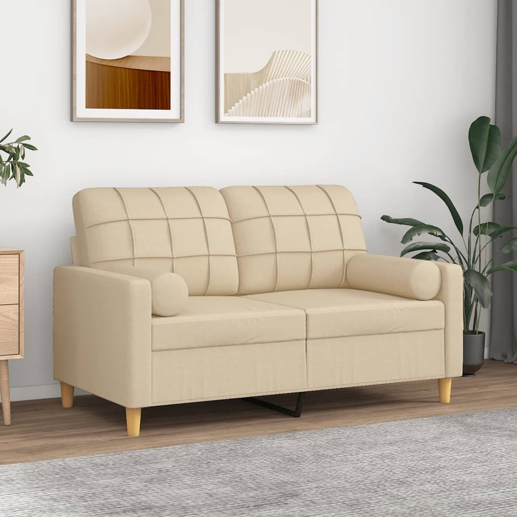 Tweezitsbank met sierkussens 120 cm stof crèmekleurig
