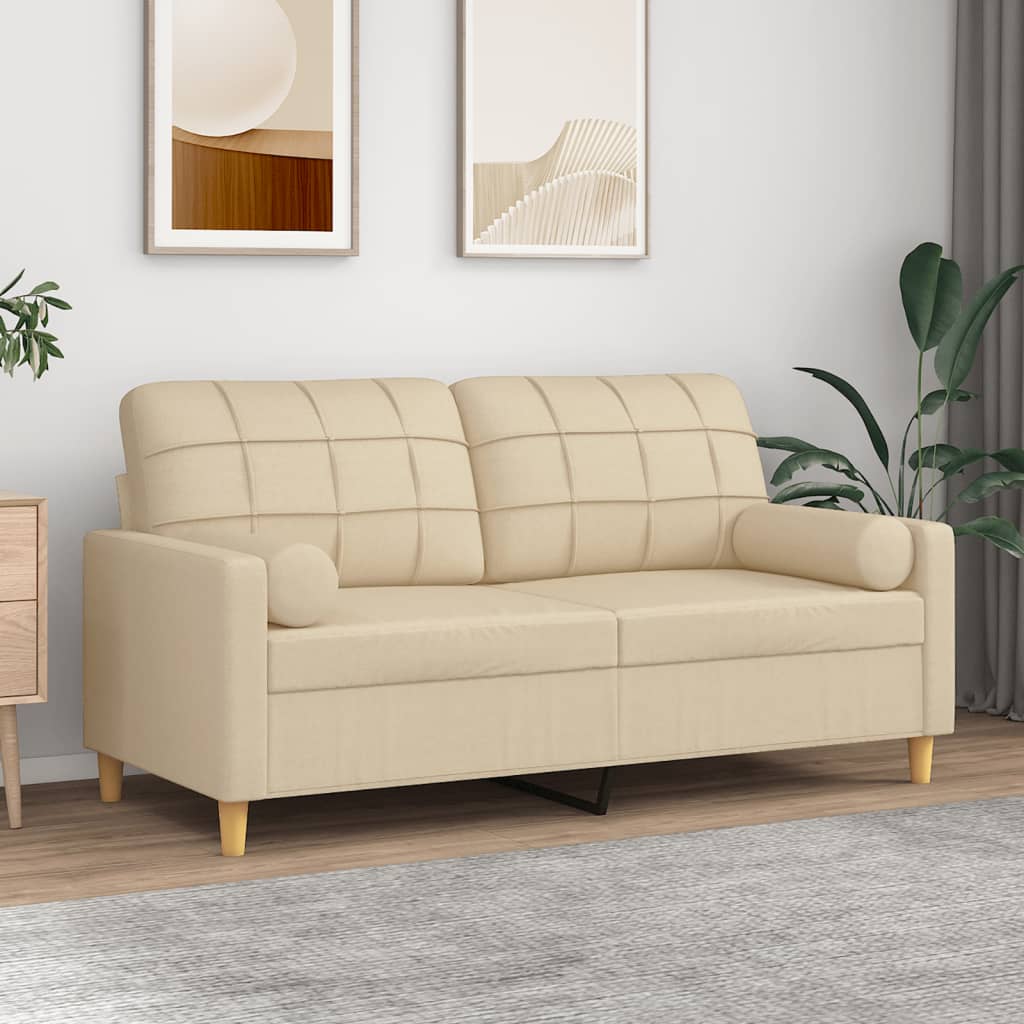 Tweezitsbank met sierkussens 140 cm stof crèmekleurig