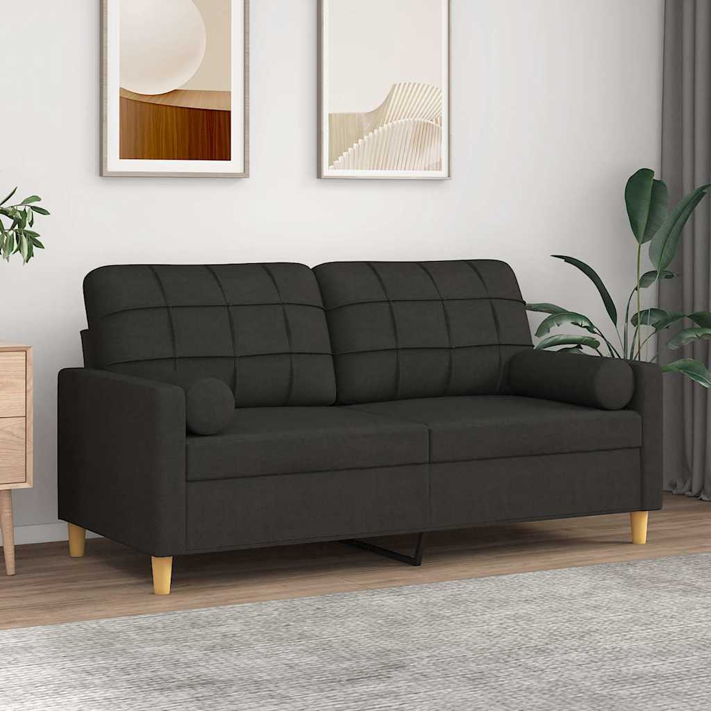 Tweezitsbank met sierkussens 140 cm stof zwart