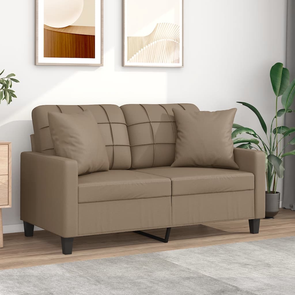Tweezitsbank met sierkussens 120 cm kunstleer cappuccinokleurig – afbeelding 1