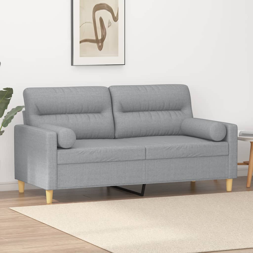 Tweezitsbank met sierkussens 140 cm stof lichtgrijs