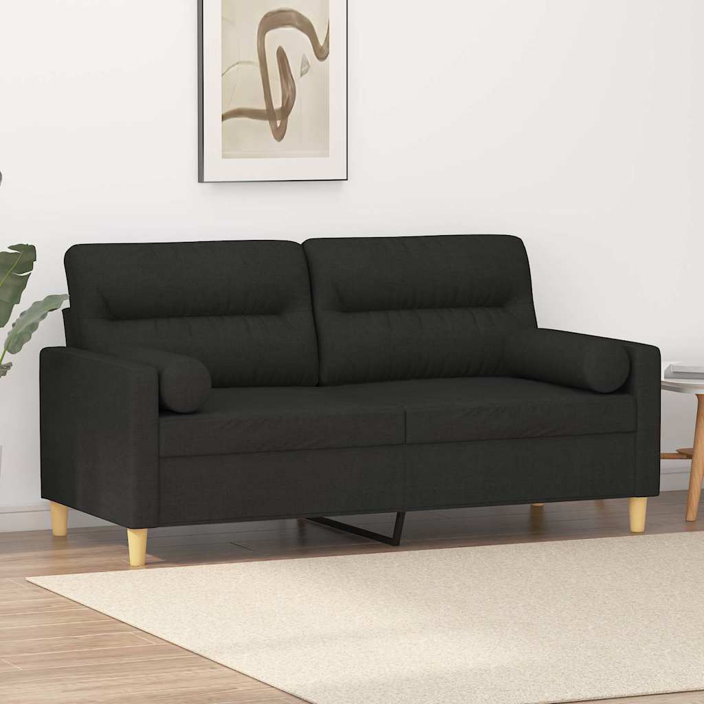 Tweezitsbank met sierkussens 140 cm stof zwart