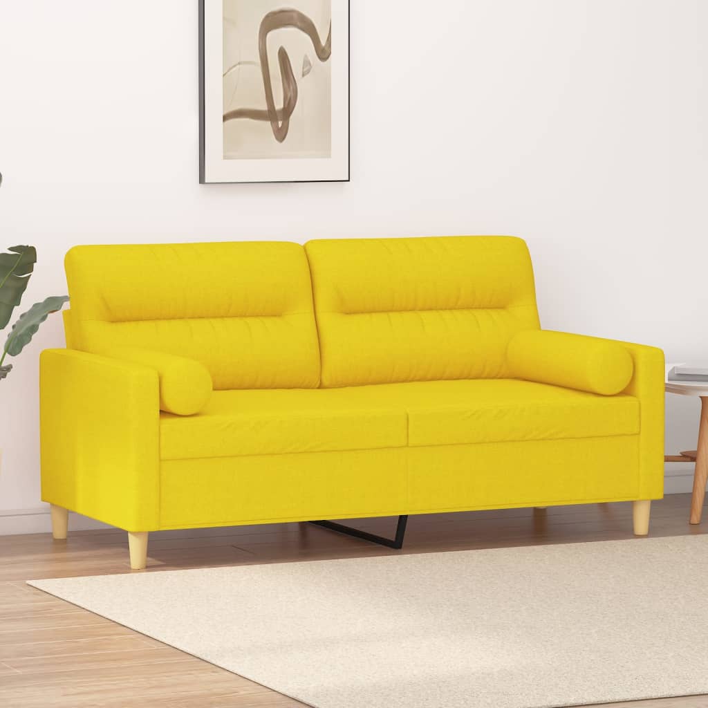 Tweezitsbank met sierkussens 140 cm stof lichtgeel – afbeelding 1
