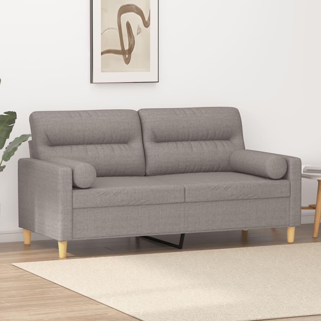 Tweezitsbank met sierkussens 140 cm stof taupe – afbeelding 1