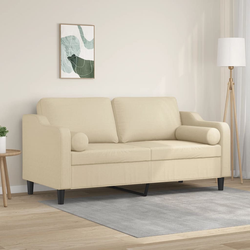 Tweezitsbank met sierkussens 140 cm stof crèmekleurig – afbeelding 1
