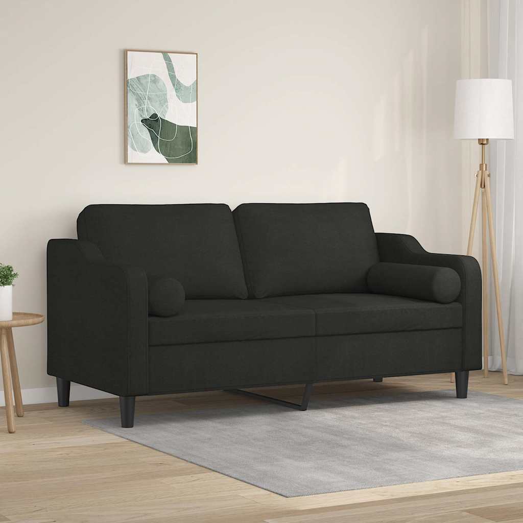 Tweezitsbank met sierkussens 140 cm stof zwart – afbeelding 1