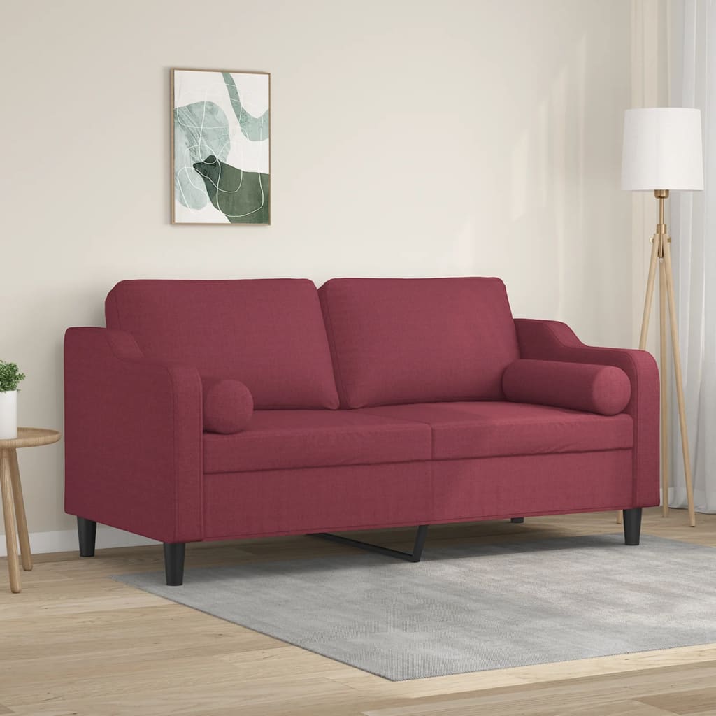 Tweezitsbank met sierkussens 140 cm stof wijnrood – afbeelding 1