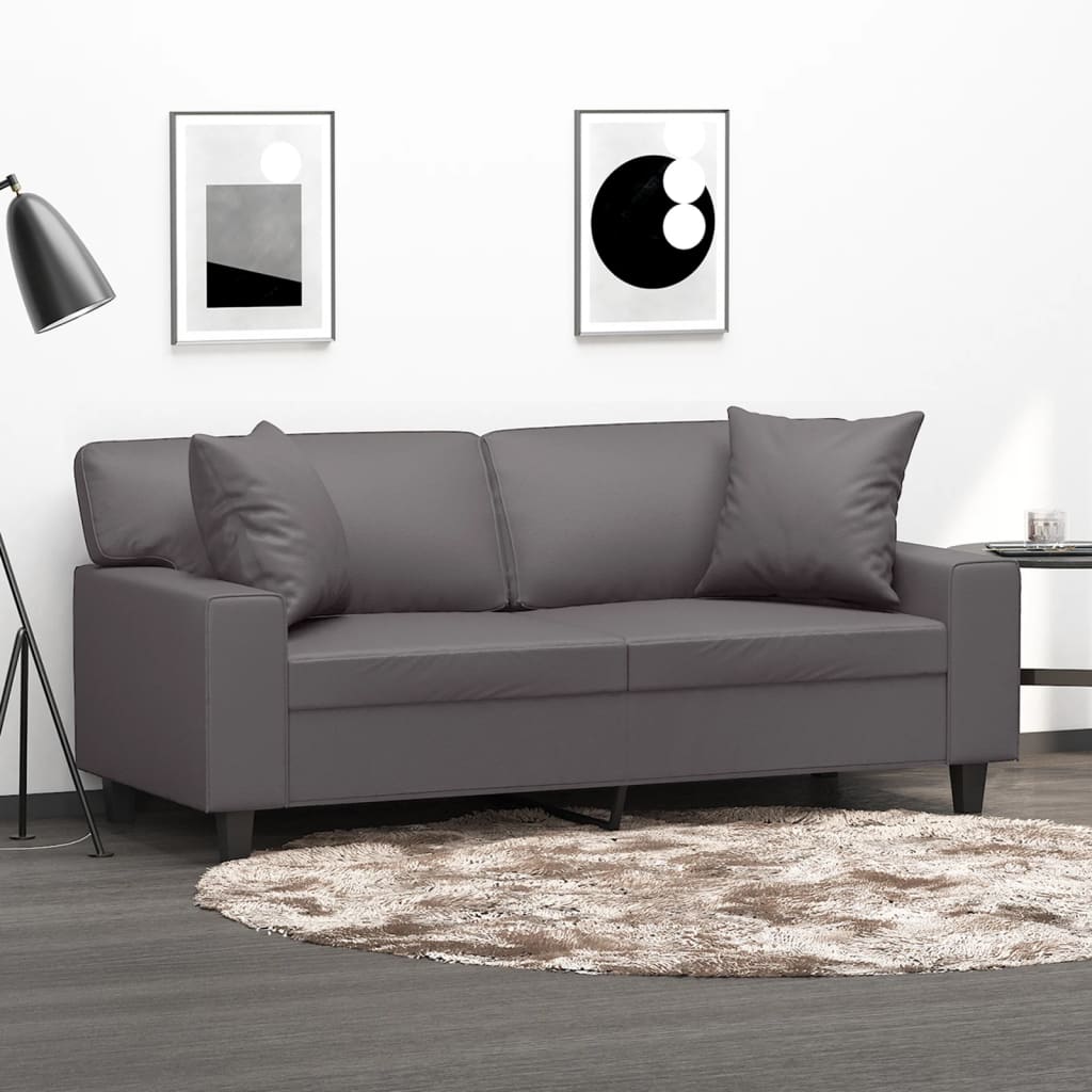 Tweezitsbank met sierkussens 140 cm kunstleer grijs – afbeelding 1