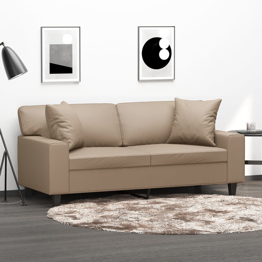 Tweezitsbank met sierkussens 140 cm kunstleer cappuccinokleurig – afbeelding 1