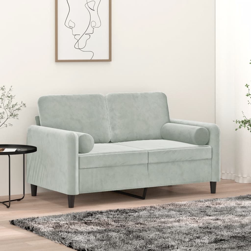 Tweezitsbank met sierkussens 120 cm fluweel lichtgrijs – afbeelding 1