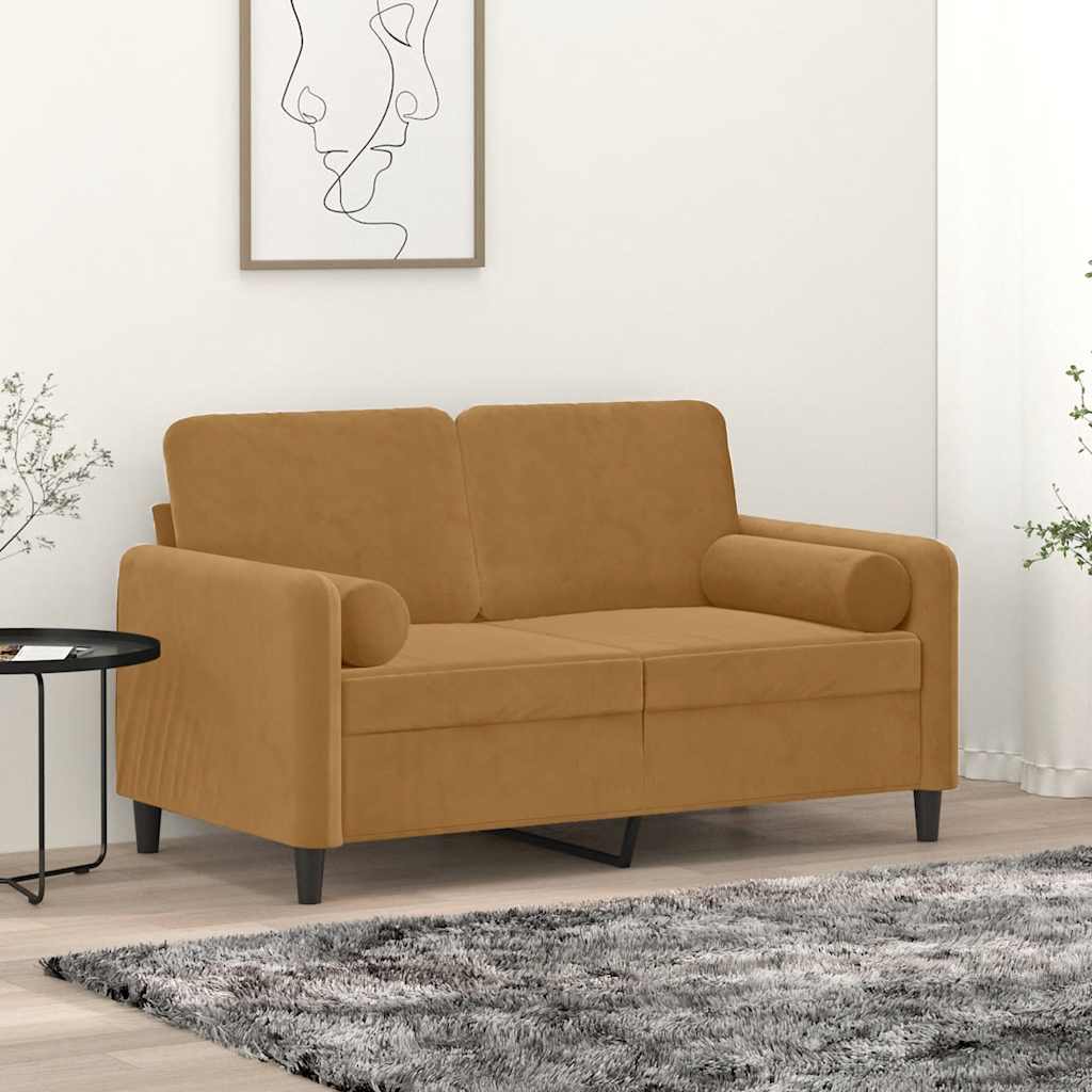 Tweezitsbank met sierkussens 120 cm fluweel bruin