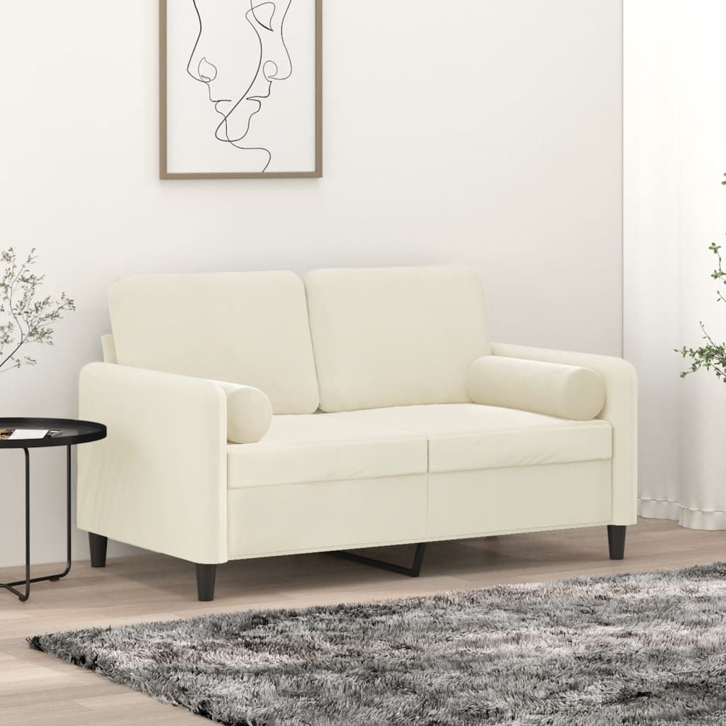 Tweezitsbank met sierkussens 120 cm fluweel crèmekleurig – afbeelding 1