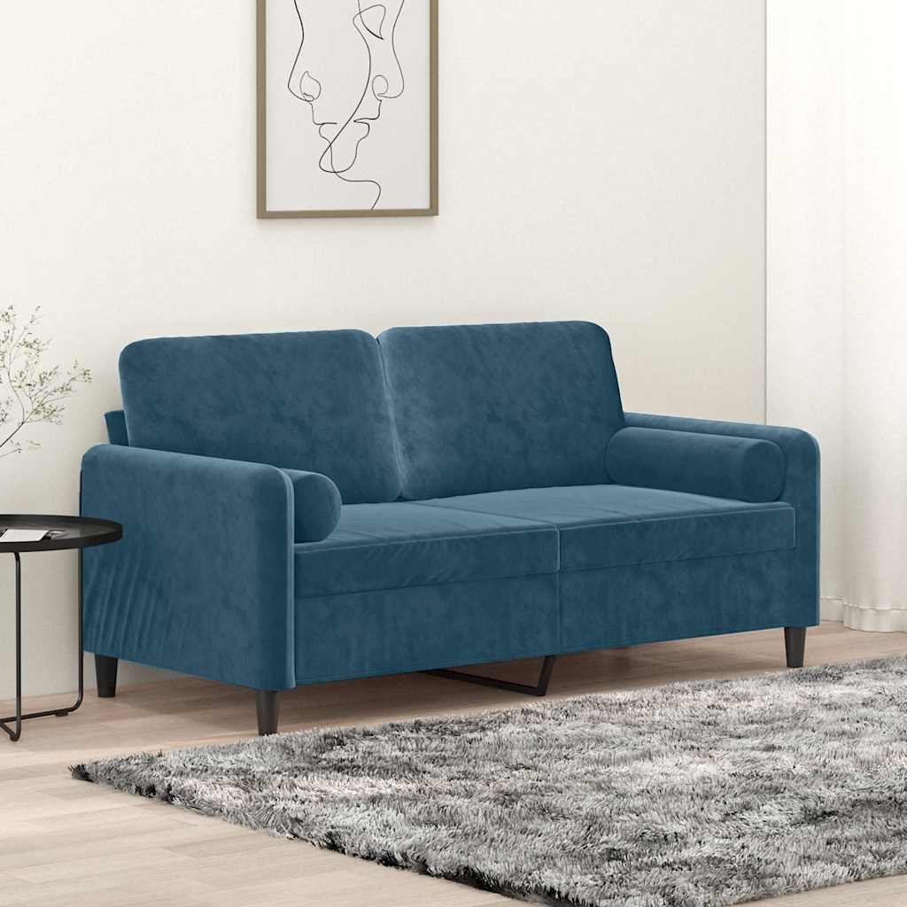 Tweezitsbank met sierkussens 140 cm fluweel blauw