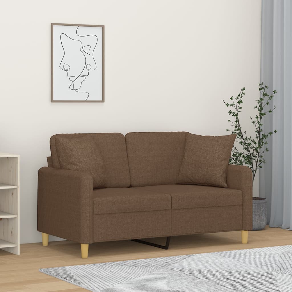 Tweezitsbank met sierkussens 120 cm stof bruin