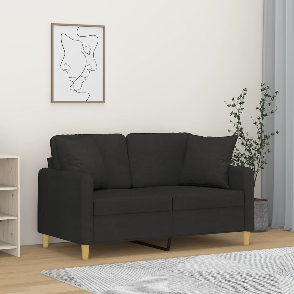 Tweezitsbank met sierkussens 120 cm stof zwart – afbeelding 1