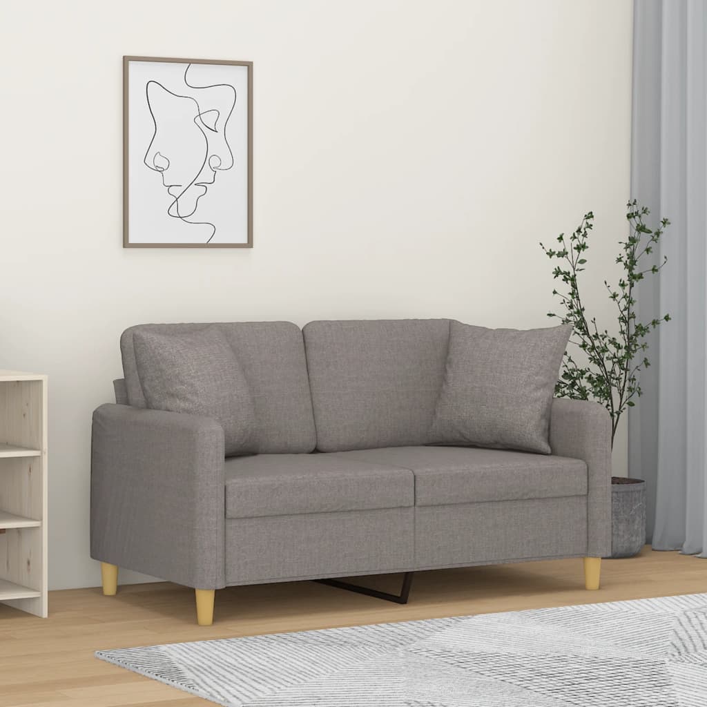 Tweezitsbank met sierkussens 120 cm stof taupe – afbeelding 1