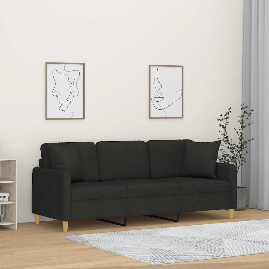 Driezitsbank met sierkussens 180 cm stof zwart