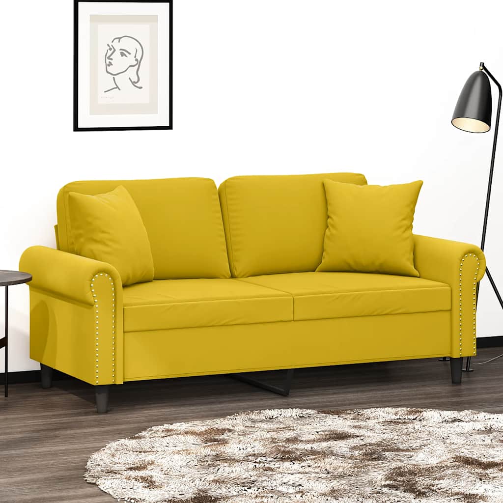Tweezitsbank met sierkussens 140 cm fluweel geel