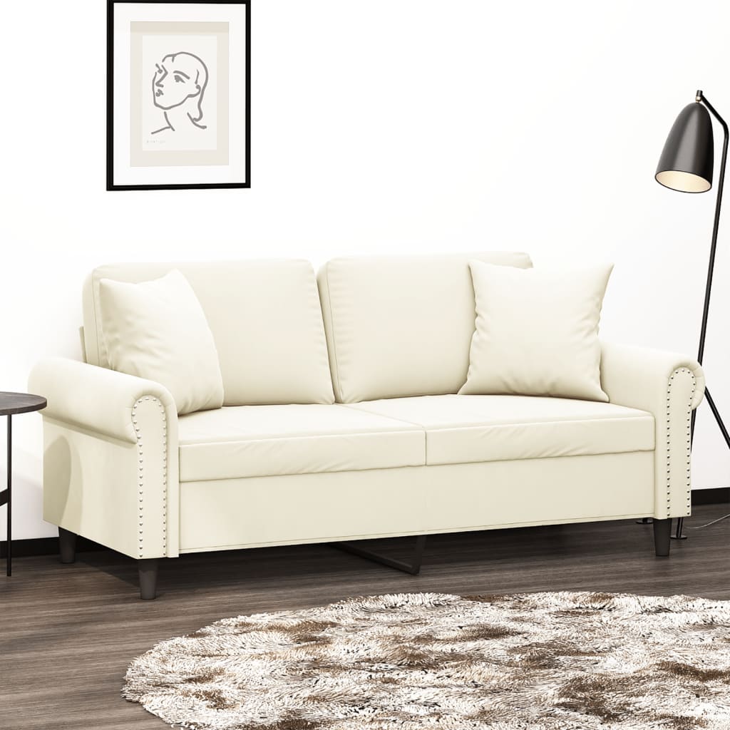 Tweezitsbank met sierkussens 140 cm fluweel crèmekleurig – afbeelding 1