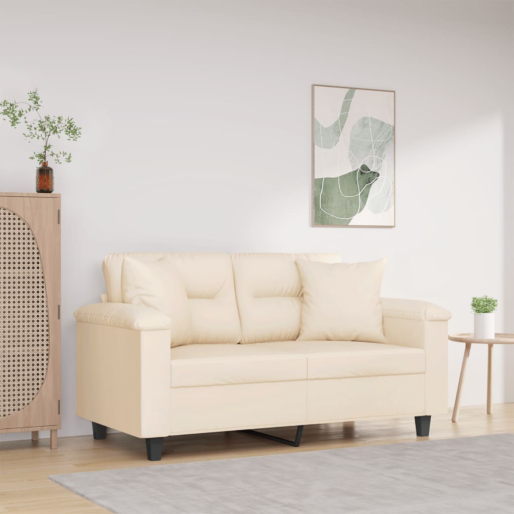 Tweezitsbank met kussens 120 cm microvezelstof beige – afbeelding 1
