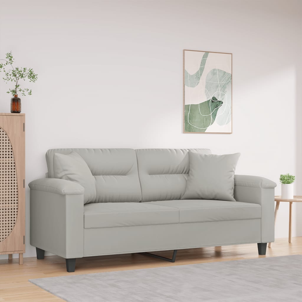 Tweezitsbank met kussens 140 cm microvezelstof lichtgrijs – afbeelding 1