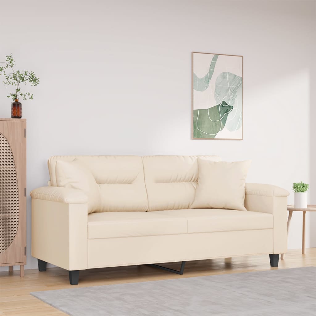 Tweezitsbank met kussens 140 cm microvezelstof beige – afbeelding 1