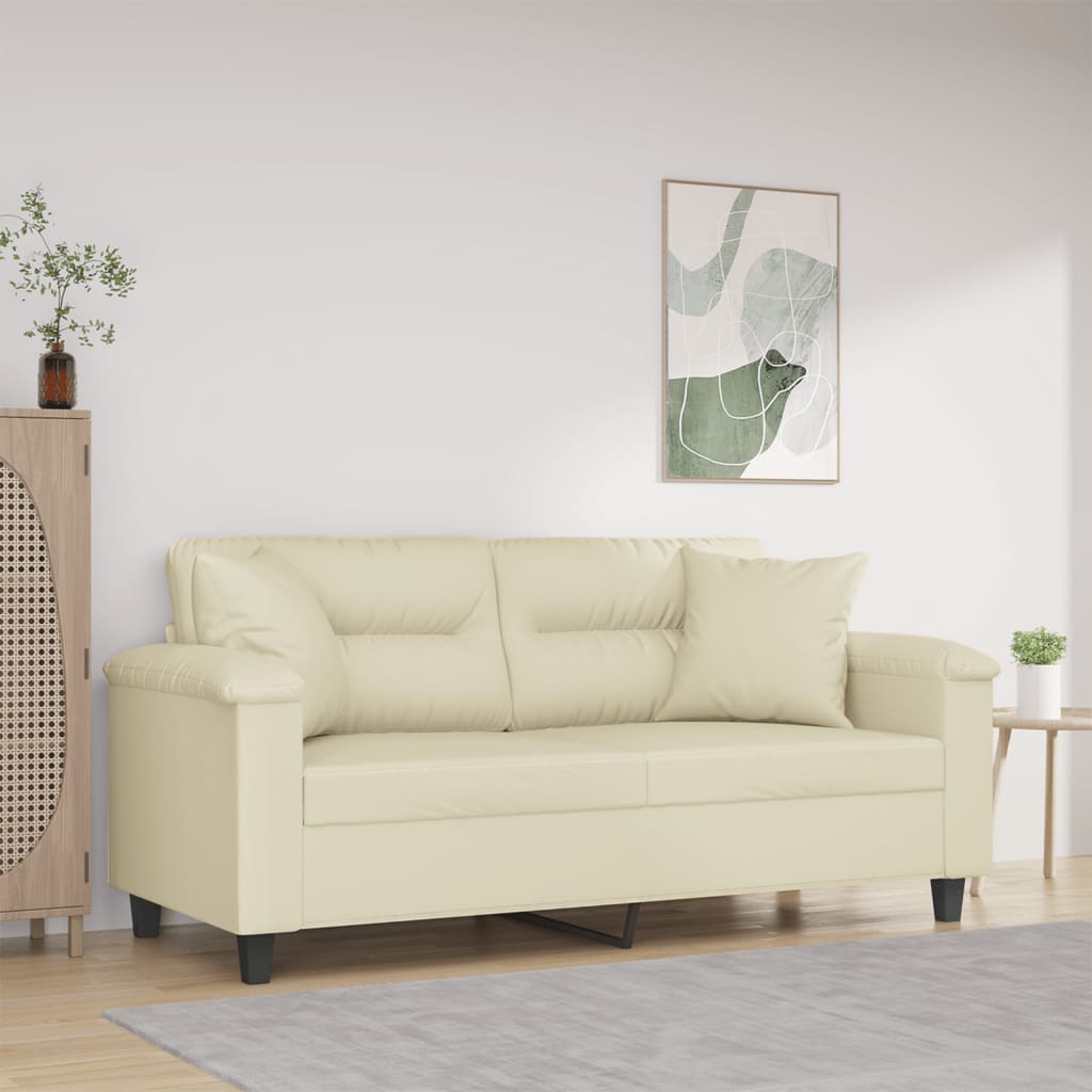 Tweezitsbank met sierkussens 140 cm kunstleer crèmekleurig