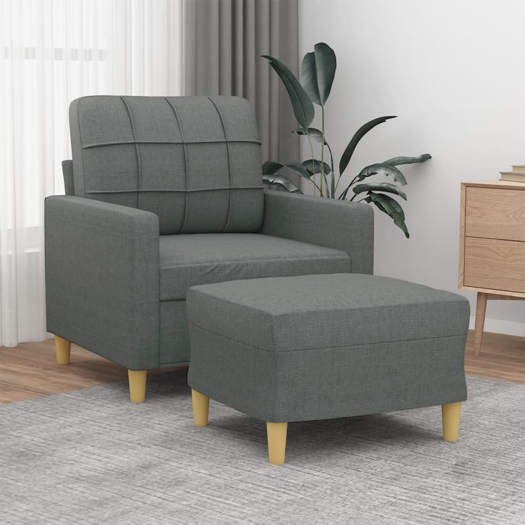 Fauteuil met voetenbank 60 cm stof donkergrijs – afbeelding 1