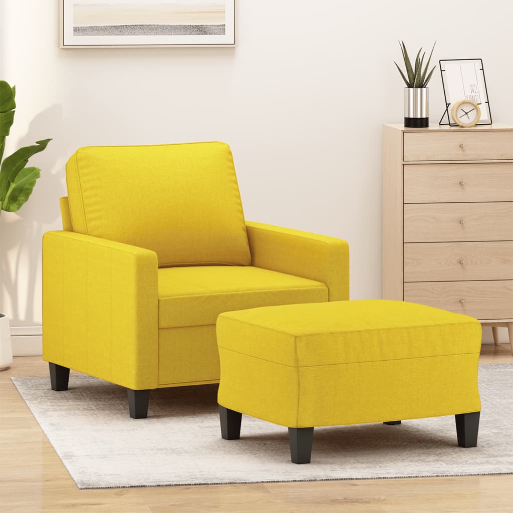 Fauteuil met voetenbank 60 cm stof lichtgeel – afbeelding 1