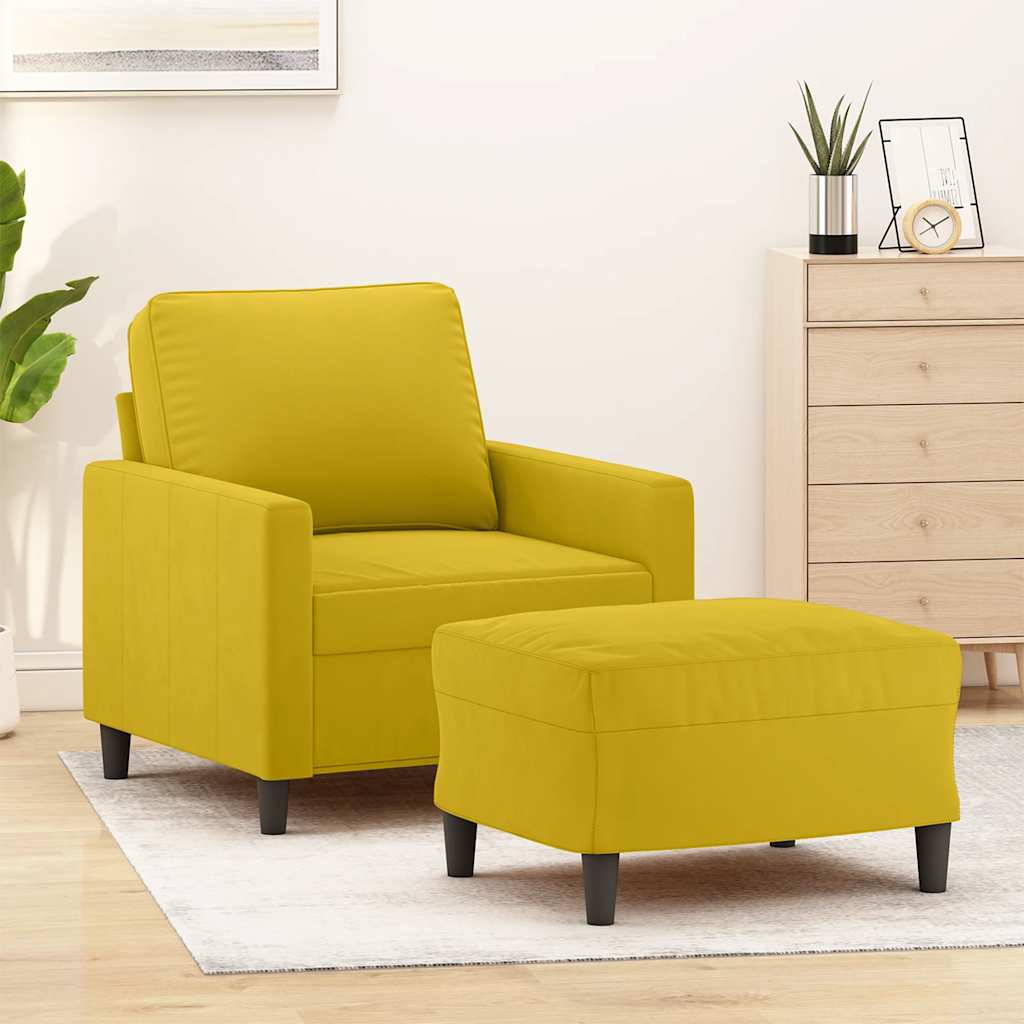 Fauteuil met voetenbank 60 cm fluweel geel – afbeelding 1