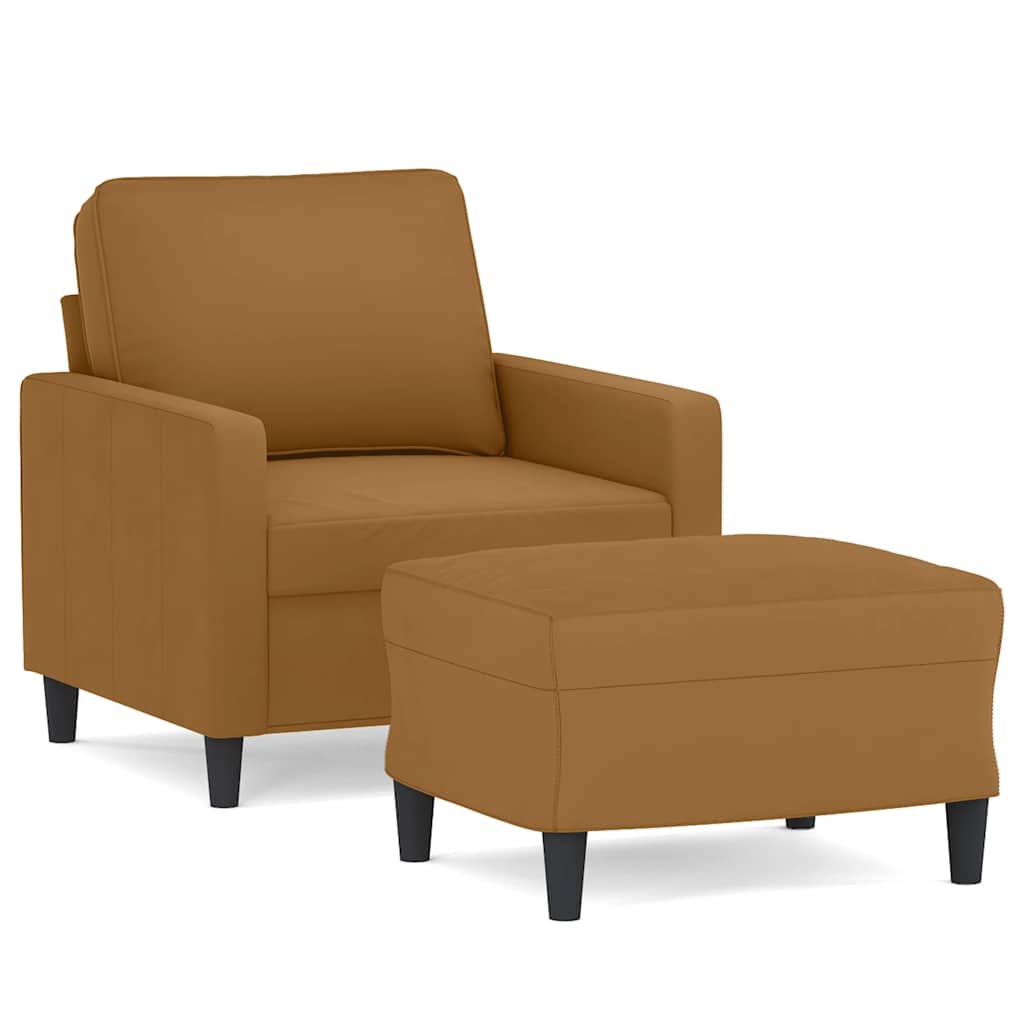 Fauteuil met voetenbank 60 cm fluweel bruin – afbeelding 2