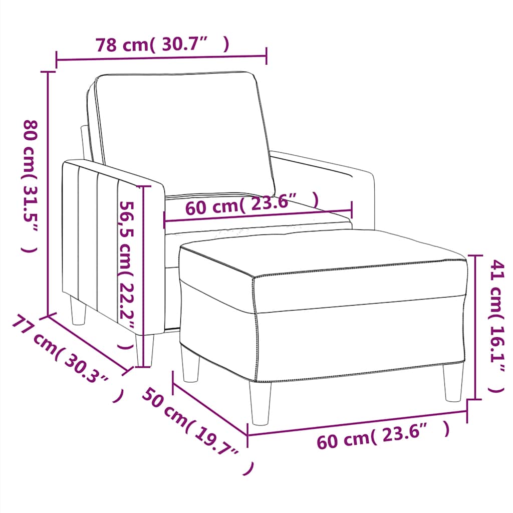 Fauteuil met voetenbank 60 cm fluweel bruin – afbeelding 7
