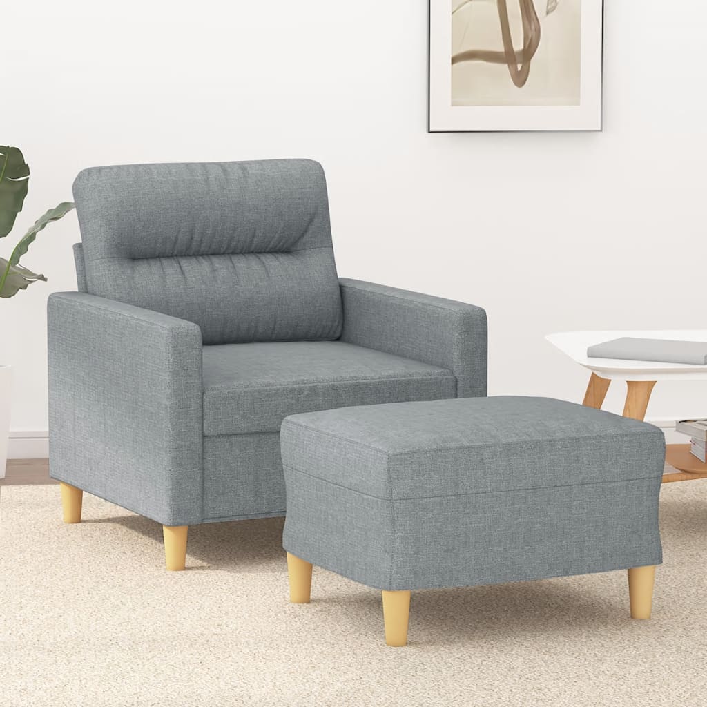 Fauteuil met voetenbank 60 cm stof lichtgrijs – afbeelding 1
