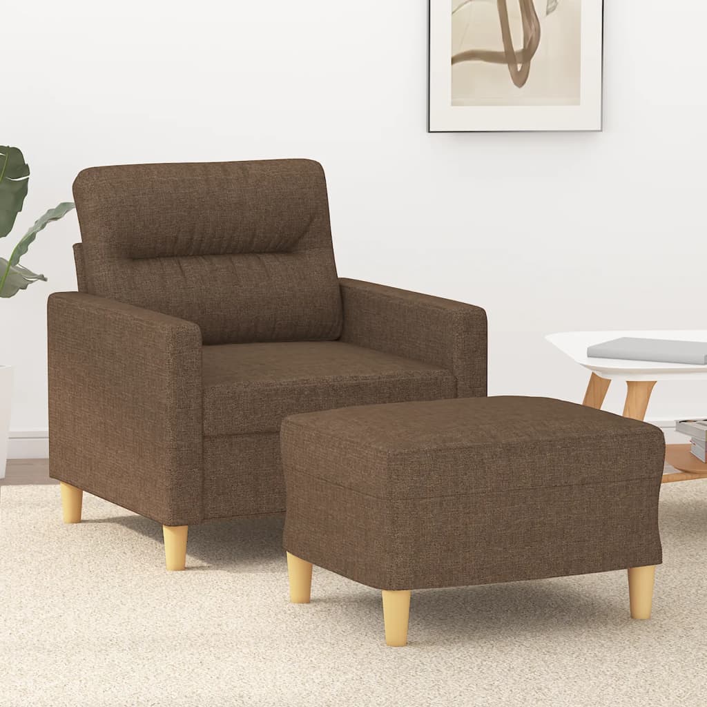 Fauteuil met voetenbank 60 cm stof bruin
