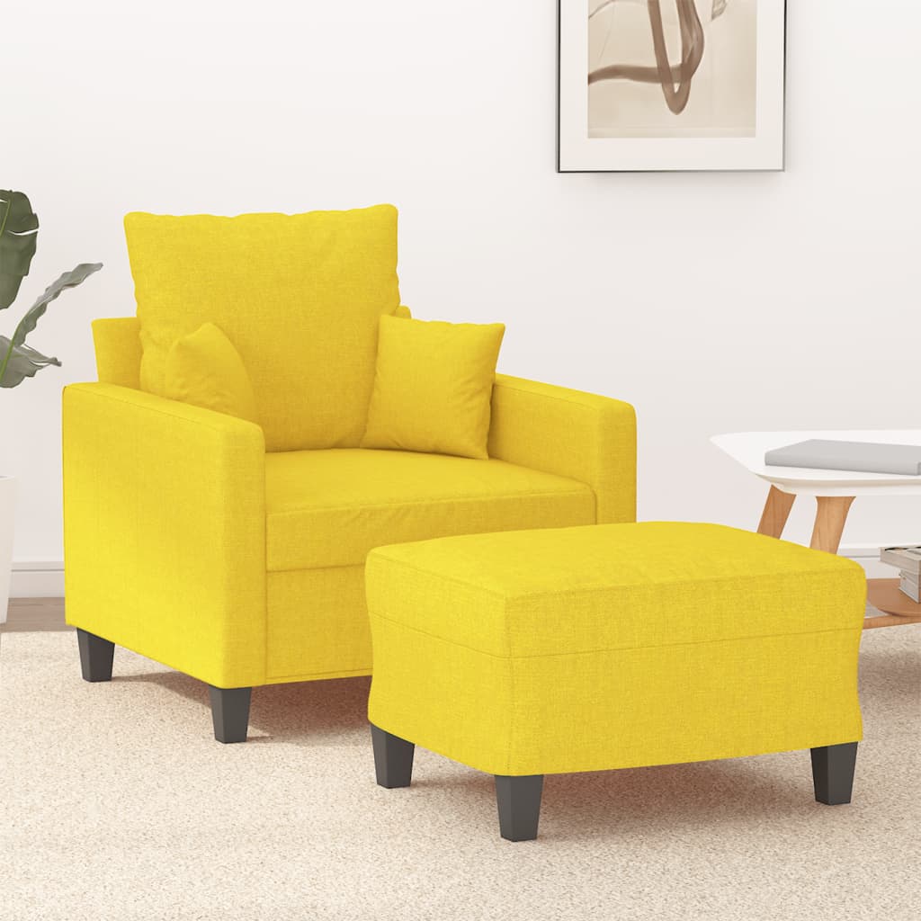 Fauteuil met voetenbank 60 cm stof lichtgeel