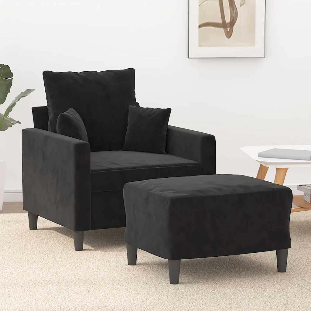Fauteuil met voetenbank 60 cm fluweel zwart