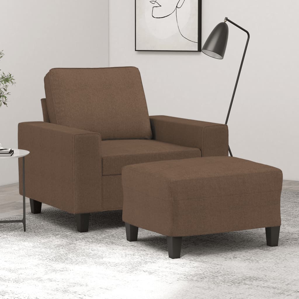 Fauteuil met voetenbank 60 cm stof bruin – afbeelding 1