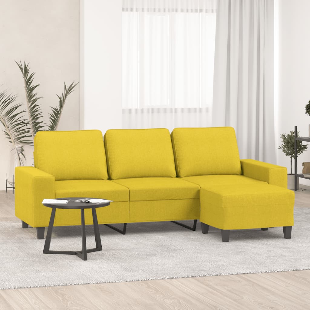 Driezitsbank met voetenbank 180 cm stof lichtgeel – afbeelding 1