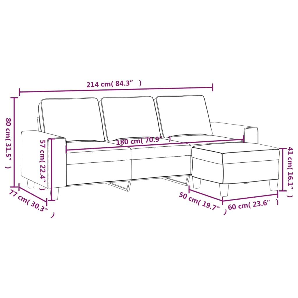 Driezitsbank met voetenbank 180 cm stof lichtgeel – afbeelding 9